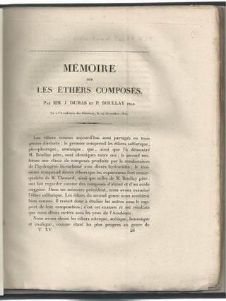 Item #24578 Mémoire sur les Éthers Composés; Mémoire sur la loi des Substitutions et la...