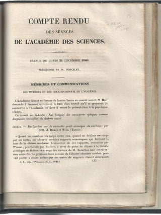 Mémoire sur les Éthers Composés; Mémoire sur la loi des Substitutions et la Théorie des Types; Recherches sur le Veritable Poids Atomique du Carbone; Relatives a l'Action du Chlore sur l'Alcool loi des Substitutions ou Métalepsie ; Recherches de Chimie Organique