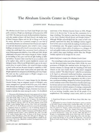Item #25816 "The Abraham Lincoln Center in Chicago" Journal of the Society of Architectural...