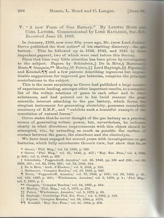 Item #27105 "A new Form of Gas Battery" (Proceedings of the Royal Society of London; Vol. 52, No....