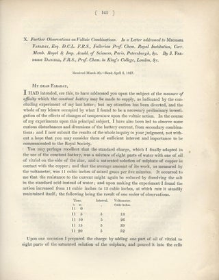Item #27484 "Further Observations on Voltaic Combinations. In a Letter addressed to Michael...
