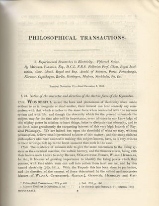 Item #27489 ELECTRIC EEL RESEARCH "Experimental Researches in Electricity -- Fifteenth Series"...
