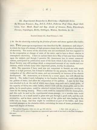 Item #27495 "Experimental Researches in Electricity -- Eighteenth Series" (Philosophical...