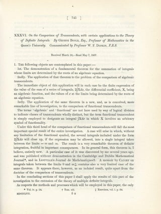 Item #27518 "On the Comparison of Transcendents, with Certain Applications to the Theory of...