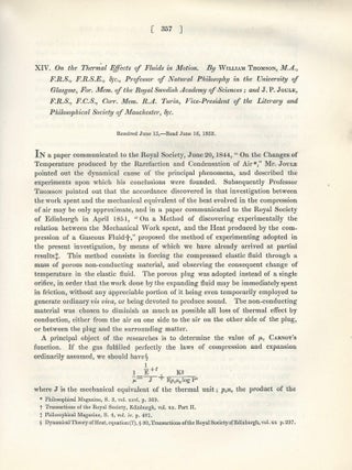 Item #27527 JOULE-THOMSON EFFECT: "On the Thermal Effects of Fluids in Motion" (Philosophical...