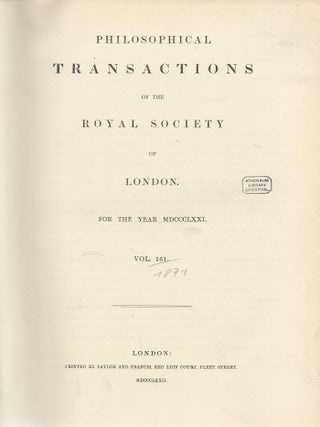 Item #27559 Philosophical Transactions of the Royal Society of London, Vol. 161 For the Year...
