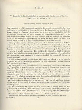 Item #27561 "Researches in Spectrum-Analysis in Connexion with the Spectrum of the Sun. I & II"...