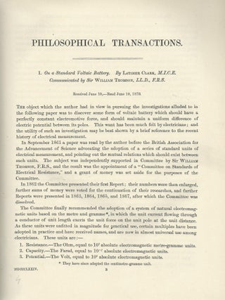 Item #27564 STANDARD MEASUREMENT FOR THE VOLT: “On a Standard Voltaic Battery” (Philosophical...