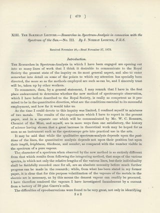 Item #27565 "Researches in Spectrum-Analysis in Connexion with the Spectrum of the Sun. No. III...