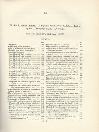 Item #27567 "The Bakerian Lecture: On Repulsion Resulting from Radiation. Part V" (Philosophical...