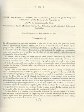 Item #27574 GASKELL'S NERVES: "The Croonian Lecture: On the Rhythm of the Heart of the Frog, and...
