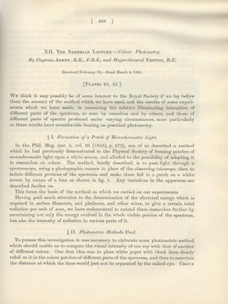 Item #27575 FIRST PHOTOGRAPHS OF THE SOLAR SPECTRUM IN INFRARED: "The Bakerian Lecture - Colour...