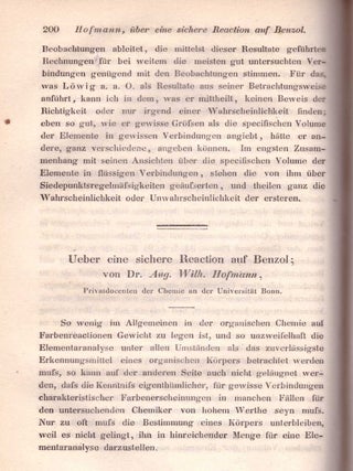 Item #27760 ISOLATION OF BENZENE FROM COAL TAR: "Ueber Eine Sichere Reaction auf Benzol" (Annalen...