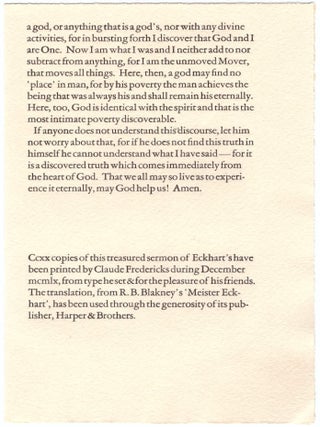 Meister Eckhart's Sermon on Beati Pauperes Spiritu