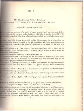 Item #28539 PHOTOVOLTAICS AND SOLAR ENERGY BEGIN: "The Action of Light on Selenium"...