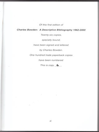 Charles Bowden: A Descriptive Bibliography 1962-2000