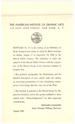 An Exhibition of the Books Designed and Written or Edited by Merle Armitage
