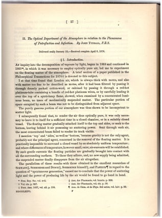 Item #28795 GERM THEORY & TYNDALLIZATION I: "The Optical Deportment of the Atmosphere in...