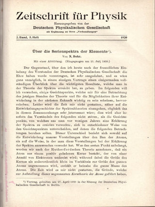 Item #29119 THE CORRESPONDENCE PRINCIPLE: “Über die Serienspektra der Elemente” (Zeitschrift...