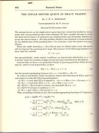 Item #29133 TWO QUEUEING THEORY PAPERS BY SIR JOHN KINGMAN: "The Single-Server Queue in Heavy...