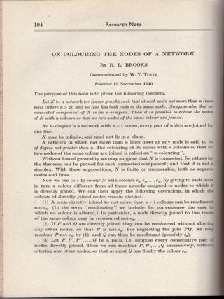 Item #29135 BROOK'S THEORUM: "On Colouring the Nodes of a Network" (Proceedings of the Cambridge...