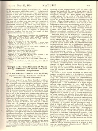 SLIDING FILAMENT THEORY: "Structural changes in muscle during contraction: interference microscopy of living muscle fibres" WITH "Changes in the cross-striations of muscle during contraction and stretch and their structural interpretation" (Nature, Vol. 173, pp. 971-972, 973-976, April-June 1954).