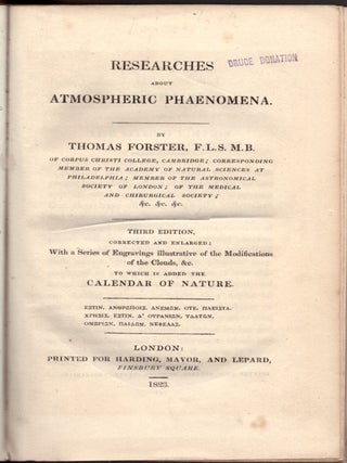 Item #29422 Researches About Atmospheric Phaenomena. Thomas Forster
