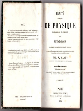 Item #30074 Traite Elementaire de Physique: Experimentale et Appliquee et de Meteorologie -...