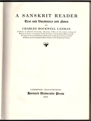 Item #30386 A Sanskrit Reader: Text and Vocabulary Notes. Charles Rockwell Lanman