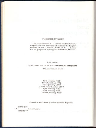 Materialism and Empirio-criticism: Critical Comments on a Reactionary Philosophy