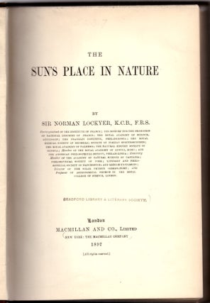 Item #30880 The Sun's Place in Nature. Norman Lockyer