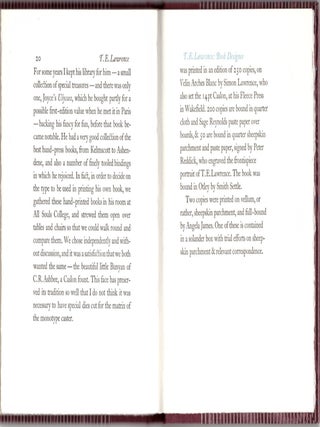 T. E. Lawrence: Book Designer / his friendship with / Vyvyan Richards.